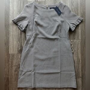 Tommy Hilfiger Herringbone Flutter Short Sleeve Dress NWT Black White 14